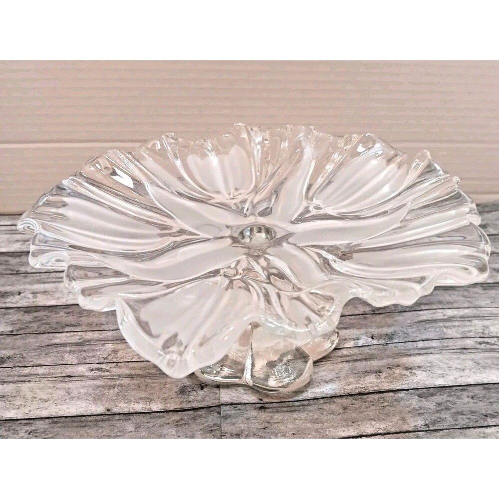 Vtg Mikasa Tulips Satin 9 1/4" Crystal Footed Platter Walther Glass Frosted